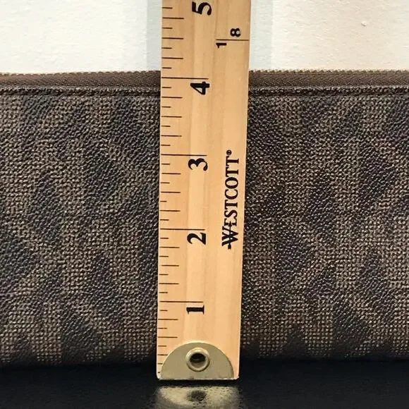 Michael Kors Jet Set Brown MK Signature Logo Large Zip Wallet Clutch - Picture 15 of 16